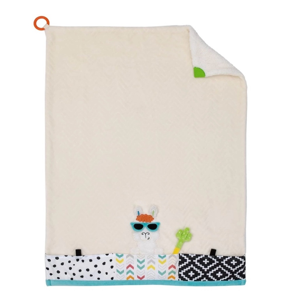 Kids Llama Blanket with Blue and Green Accents with teething  corners .